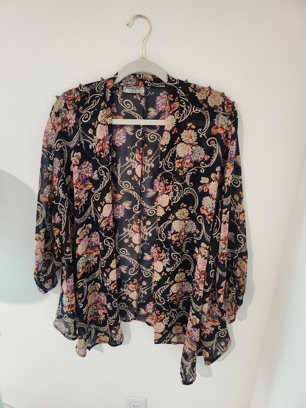 BKE Black Floral Open-Front Kimono